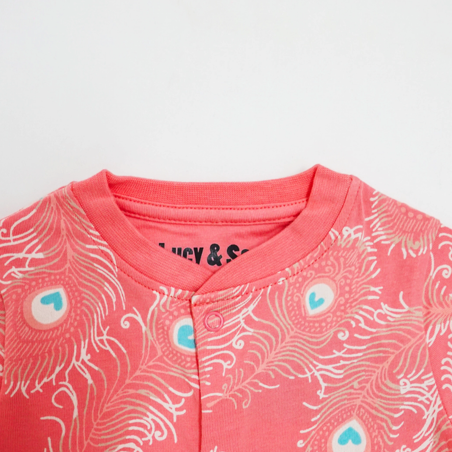 Lucy & Sam Pink Peacock Button Babygrow (0 to 24 Months)