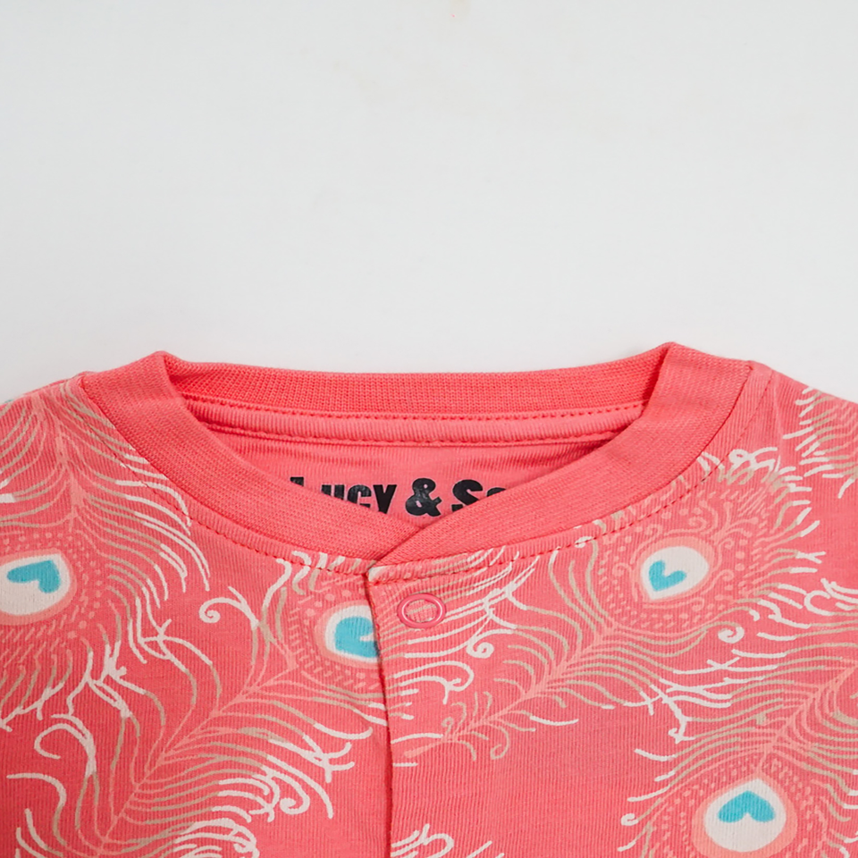 Lucy & Sam Pink Peacock Button Babygrow (0 to 24 Months)