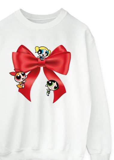 The Powerpuff Girls Christmas Bow White Graphic Sweatshirt