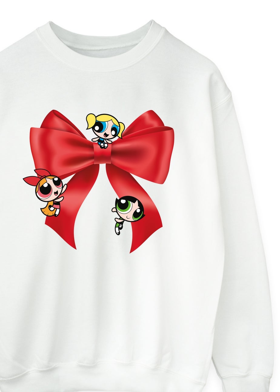 The Powerpuff Girls Christmas Bow White Graphic Sweatshirt