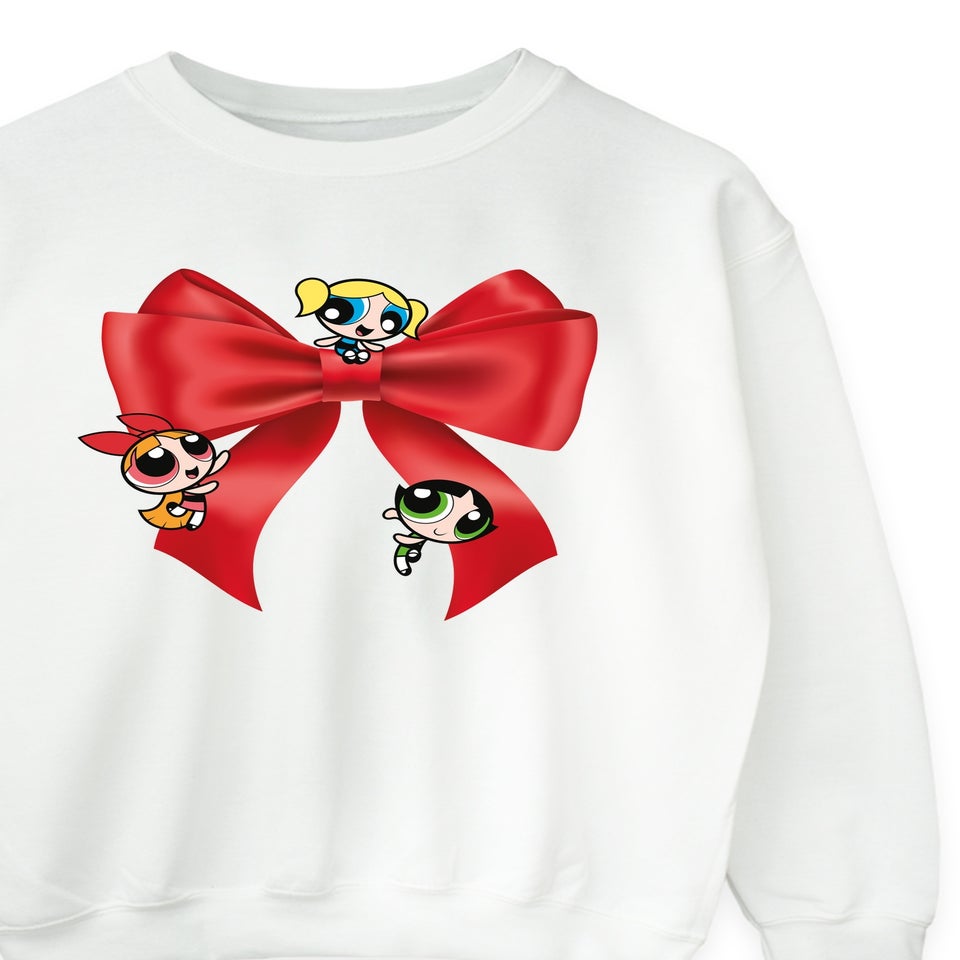 The Powerpuff Girls Christmas Bow White Graphic Sweatshirt