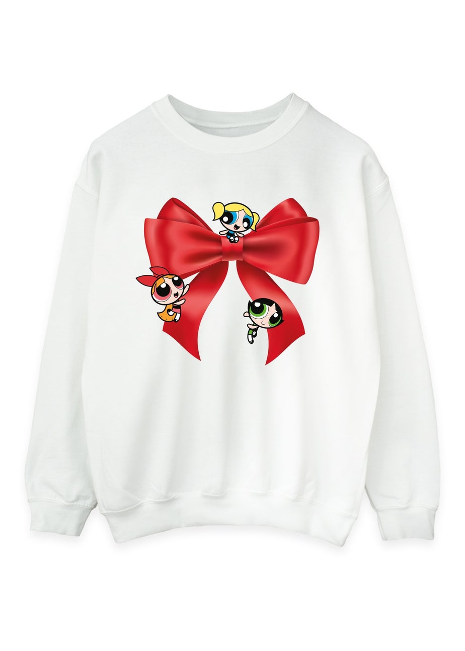 The Powerpuff Girls Christmas Bow White Graphic Sweatshirt