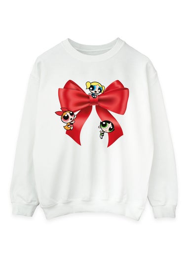 The Powerpuff Girls Christmas Bow White Graphic Sweatshirt