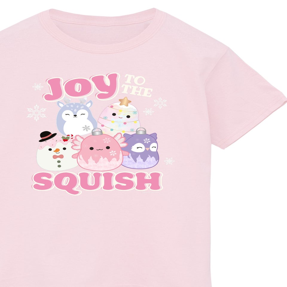Squishmallows Joy To The Squish Christmas Girls Pink Graphic T-Shirt (5-13 Years)