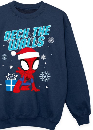 Marvel Spider-Man Deck The Walls Christmas Boys Navy Blue Graphic Sweatshirt (3-13 Years)