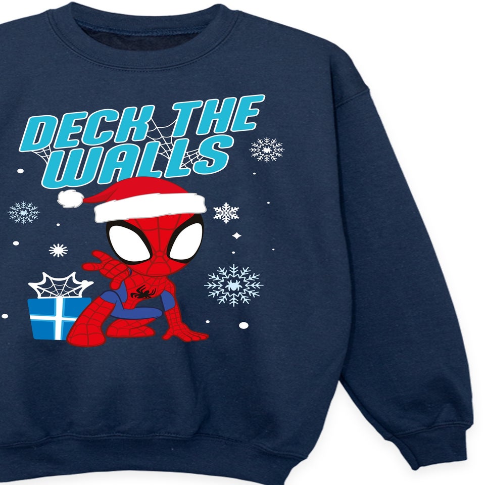 Marvel Spider-Man Deck The Walls Christmas Boys Navy Blue Graphic Sweatshirt (3-13 Years)