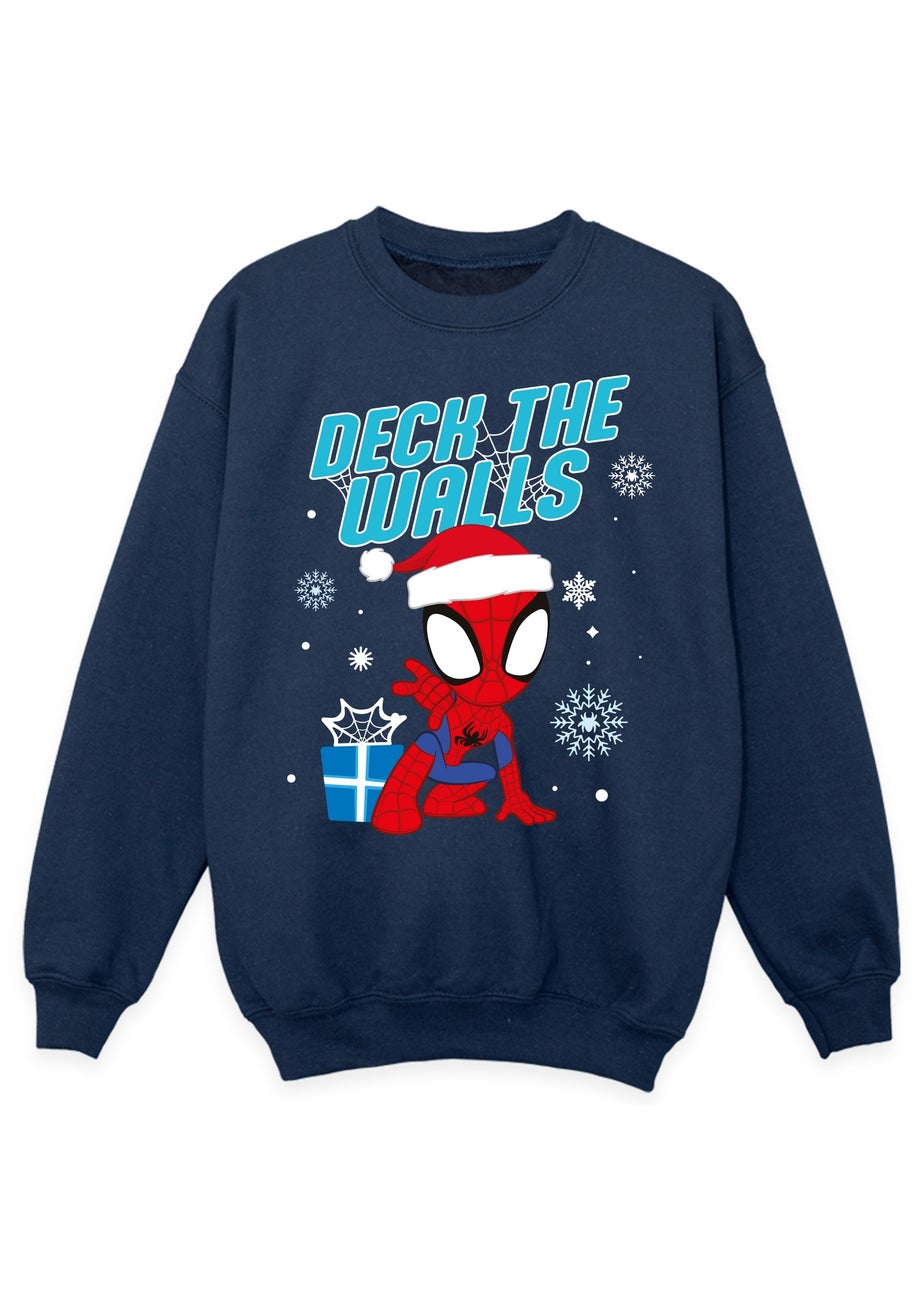 Marvel Spider-Man Deck The Walls Christmas Boys Navy Blue Graphic Sweatshirt (3-13 Years)