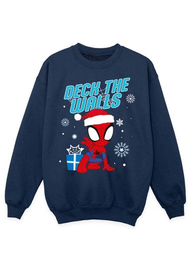 Marvel Spider-Man Deck The Walls Christmas Boys Navy Blue Graphic Sweatshirt (3-13 Years)
