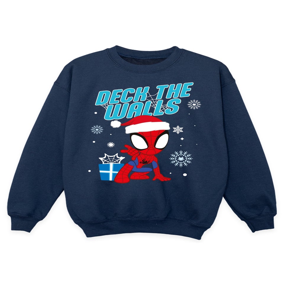 Marvel Spider-Man Deck The Walls Christmas Boys Navy Blue Graphic Sweatshirt (3-13 Years)