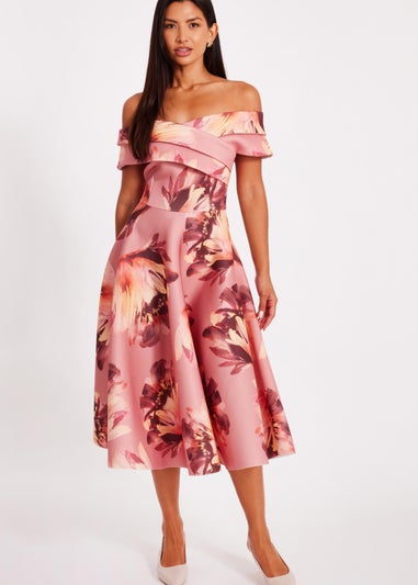 Quiz Lilac Floral Bardot Midi Dress
