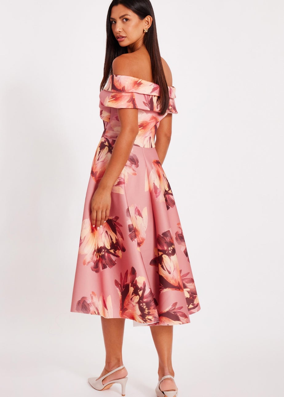 Quiz Lilac Floral Bardot Midi Dress