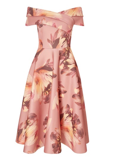 Quiz Lilac Floral Bardot Midi Dress