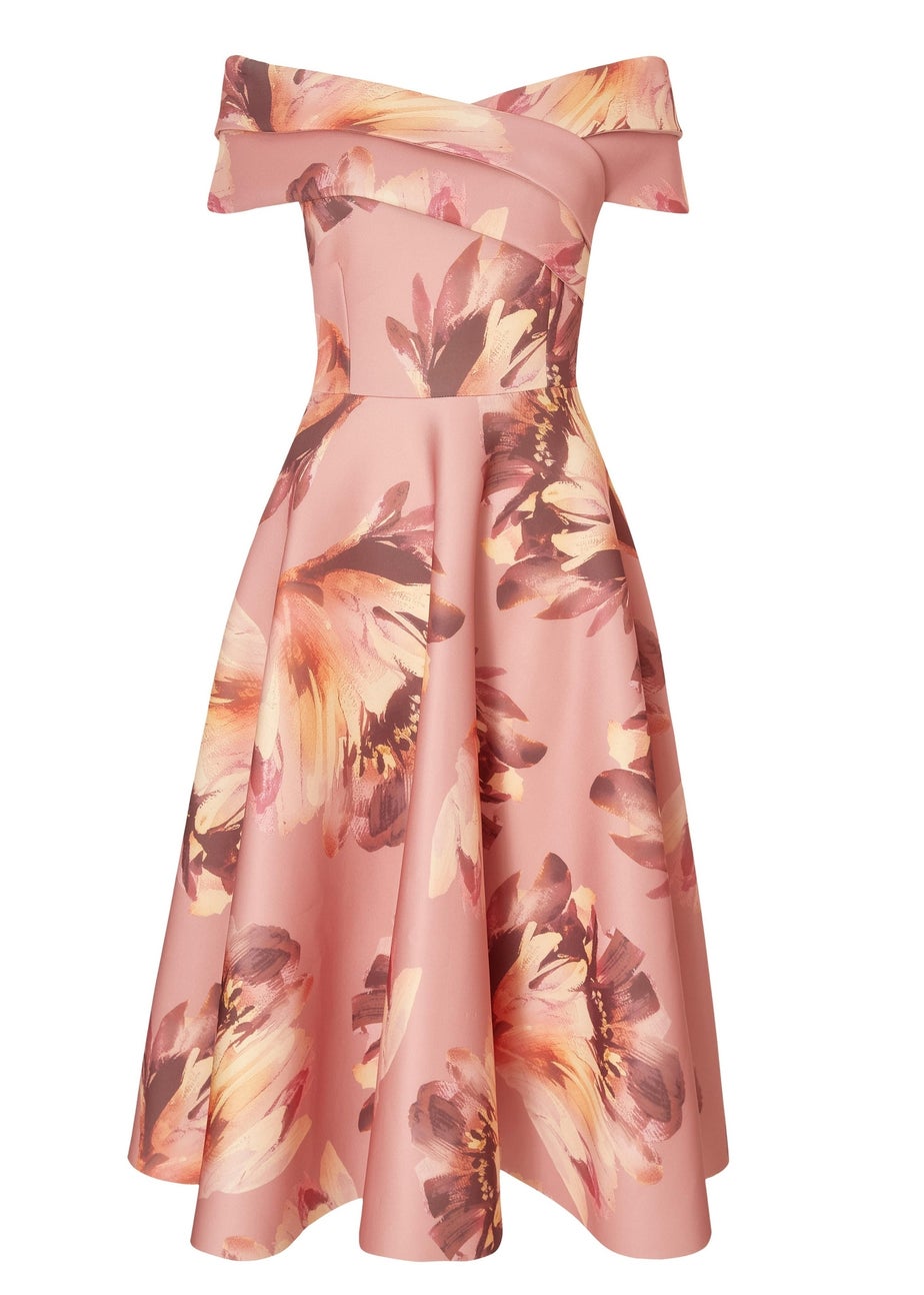 Quiz Lilac Floral Bardot Midi Dress