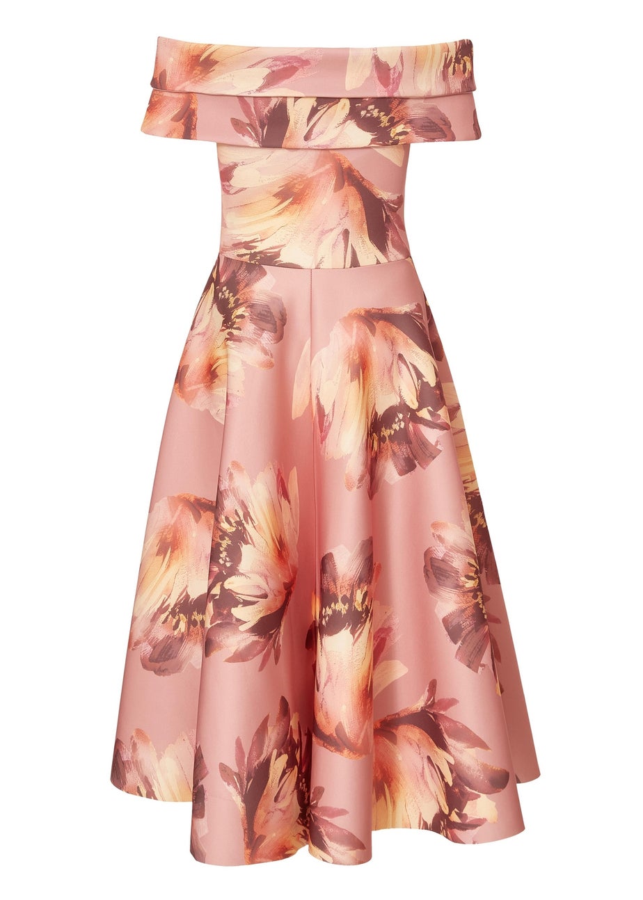 Quiz Lilac Floral Bardot Midi Dress