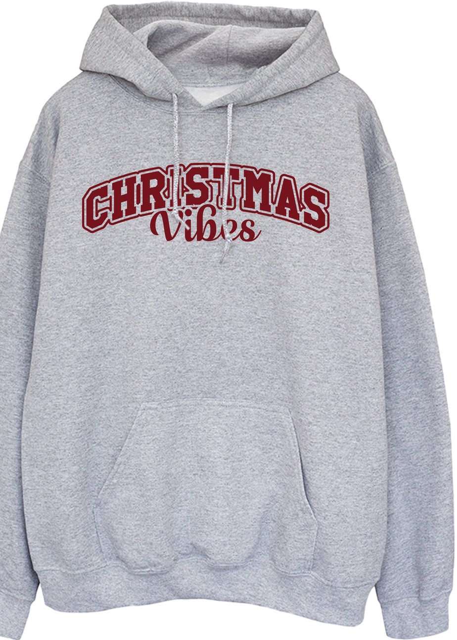 Brands In Christmas Vibes Text Grey Graphic Hoodie