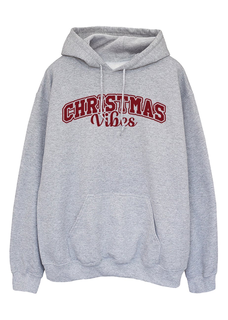 Brands In Christmas Vibes Text Grey Graphic Hoodie