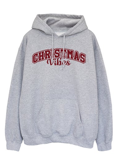 Brands In Christmas Vibes Text Grey Graphic Hoodie