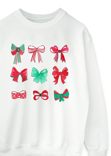 Brands In Bows Square Christmas White Graphic Sweatshirt