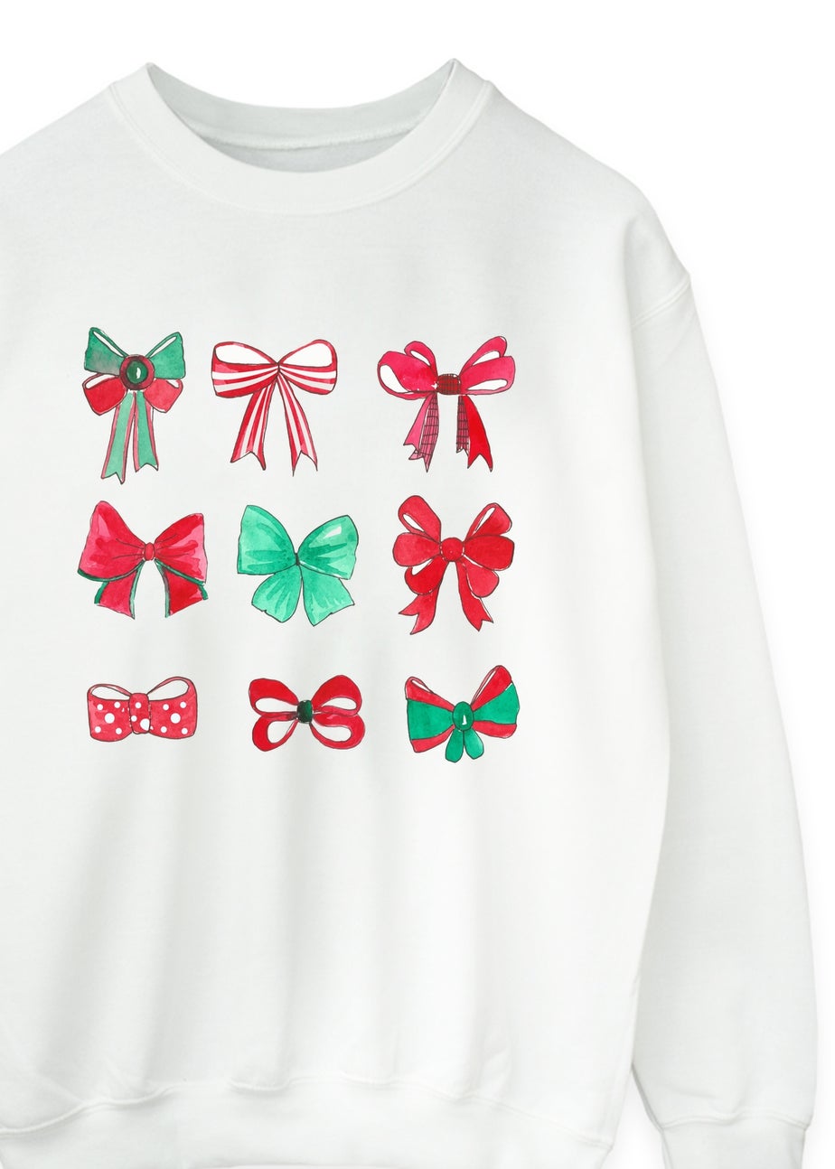 Brands In Bows Square Christmas White Graphic Sweatshirt