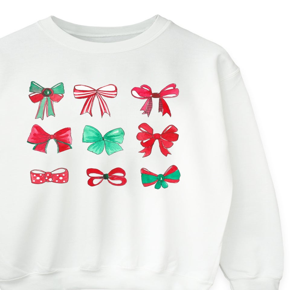 Brands In Bows Square Christmas White Graphic Sweatshirt