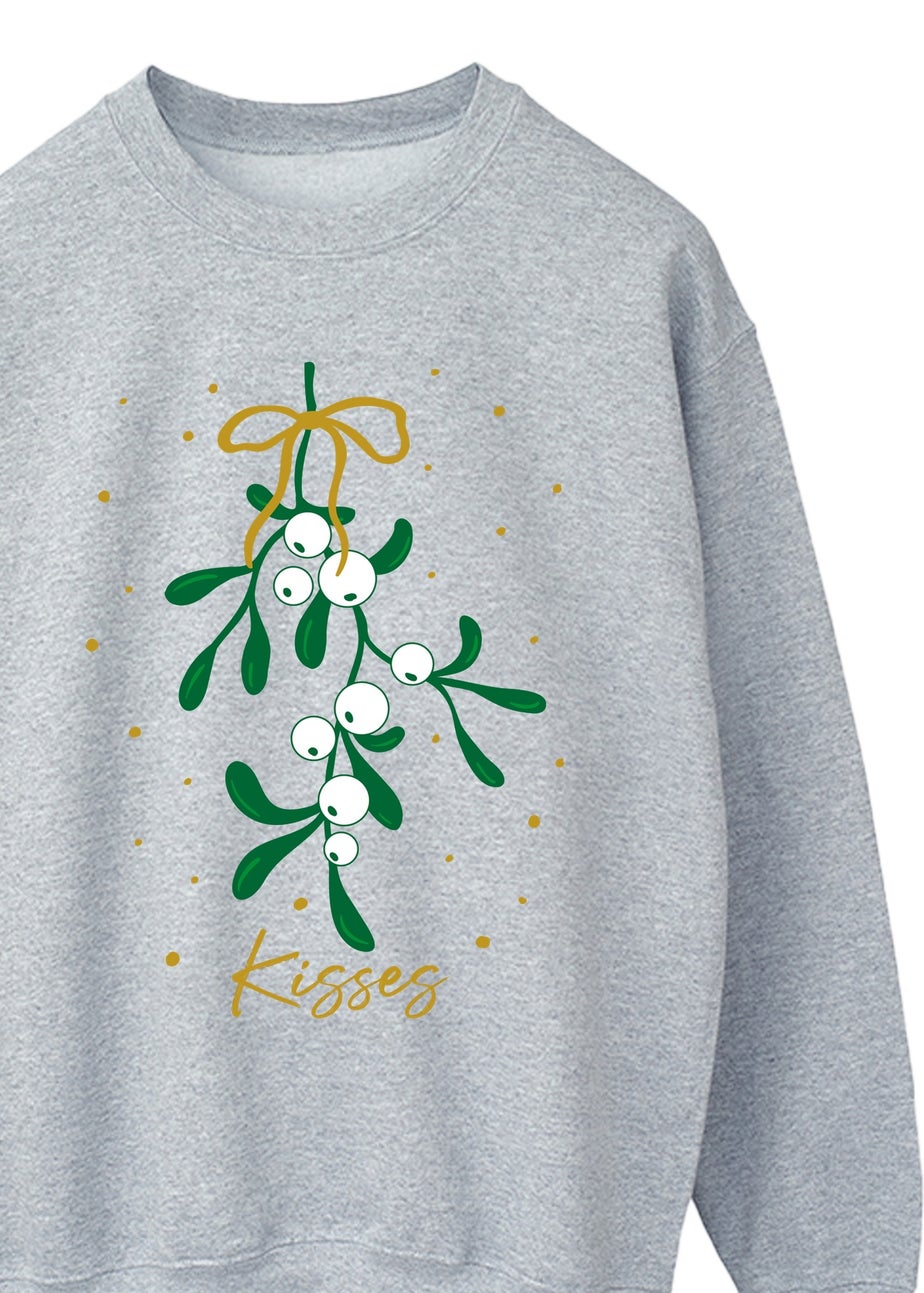 Brands In Mistletoe Kisses Christmas Grey Graphic Sweatshirt