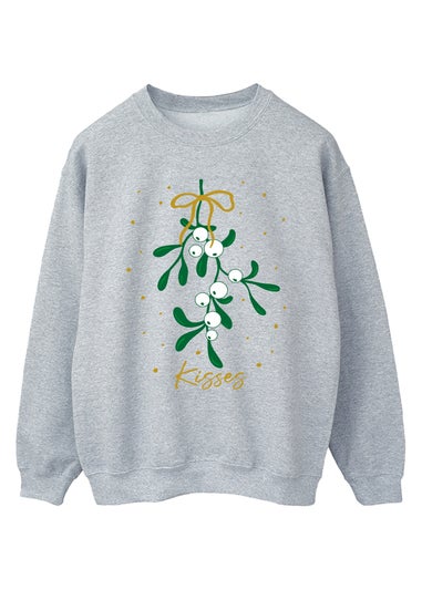 Brands In Mistletoe Kisses Christmas Grey Graphic Sweatshirt