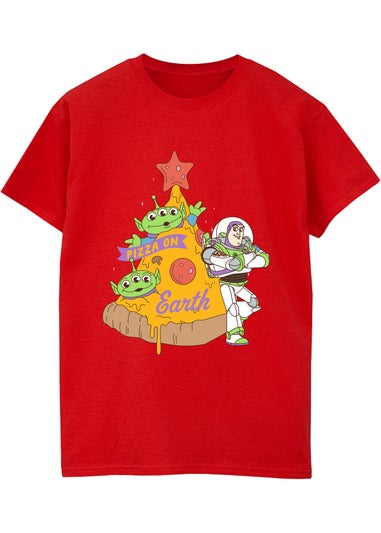 Disney Toy Story Buzz Pizza Christmas Red Graphic T-Shirt