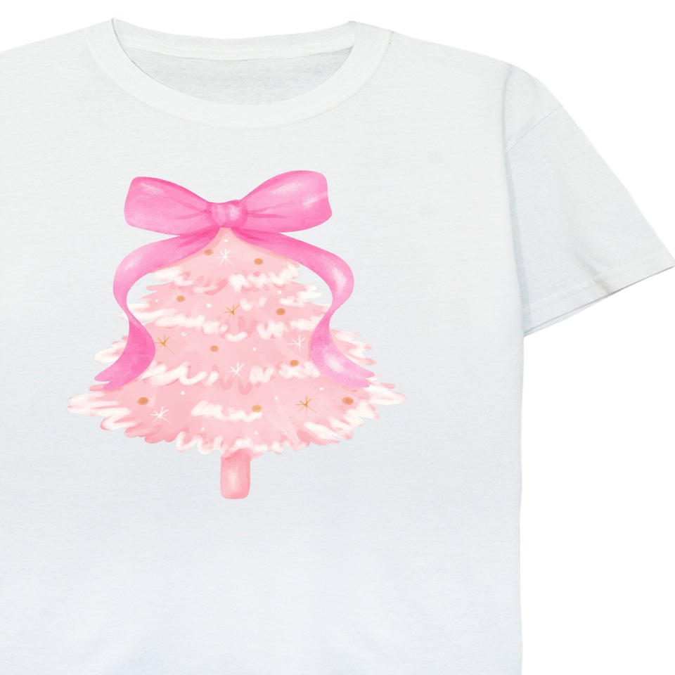 Brands In Tree Bow Christmas Girls White Graphic T-Shirt (3-13 Years)