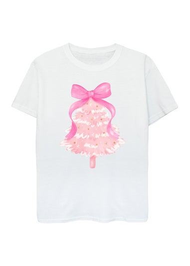 Brands In Tree Bow Christmas Girls White Graphic T-Shirt (3-13 Years)