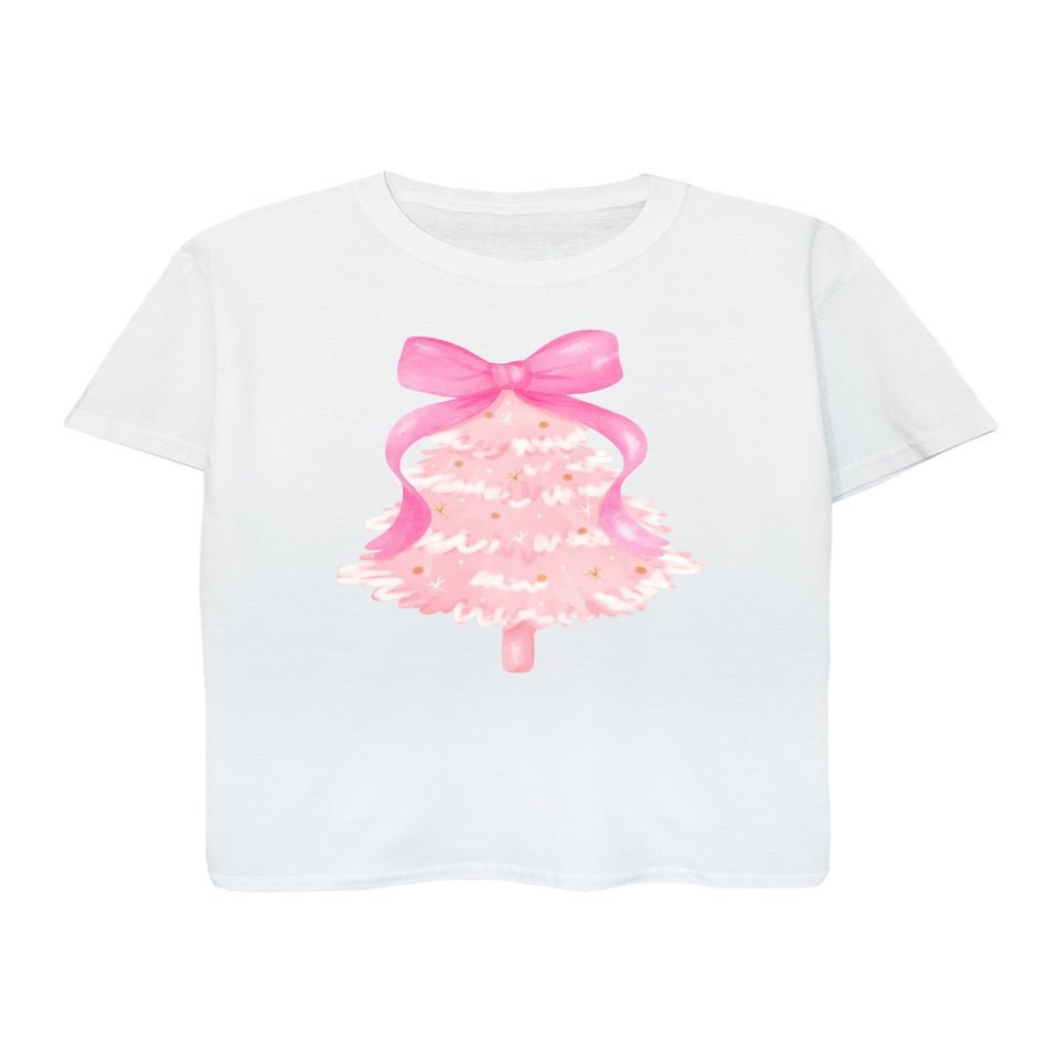 Brands In Tree Bow Christmas Girls White Graphic T-Shirt (3-13 Years)