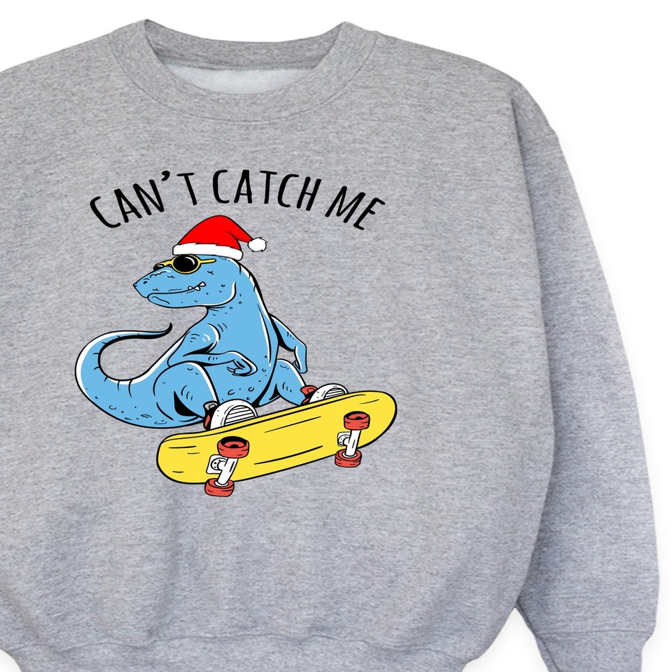 Brands In Dinosaur Can't Catch Me Christmas Boys Grey Graphic Sweatshirt (3-13 Years)