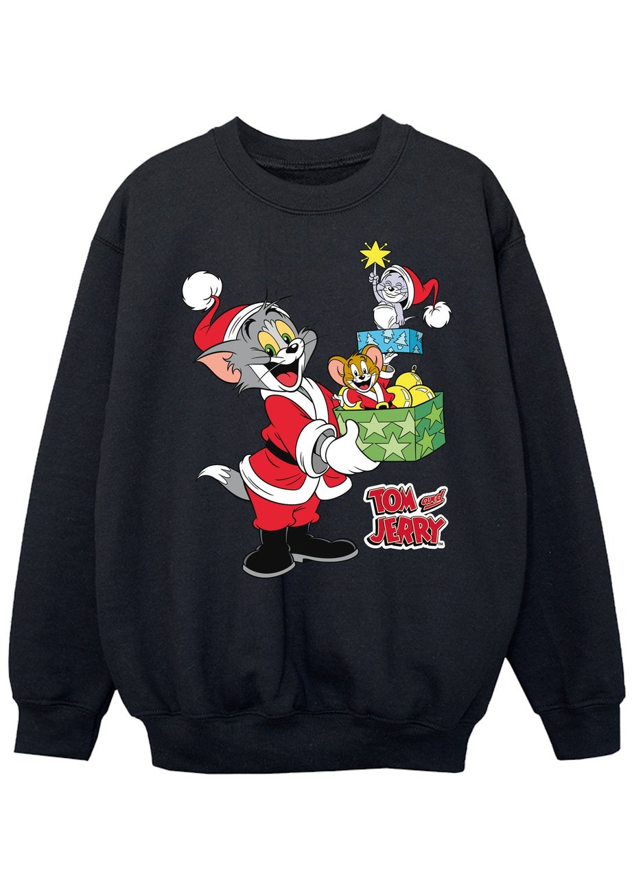 Tom & Jerry Christmas Presents Boys Black Graphic Sweatshirt (3-13 Years)