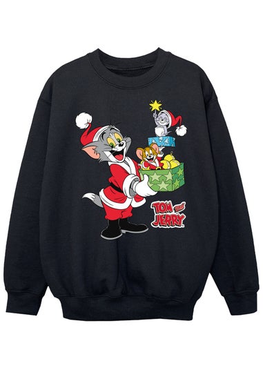 Tom & Jerry Christmas Presents Boys Black Graphic Sweatshirt (3-13 Years)