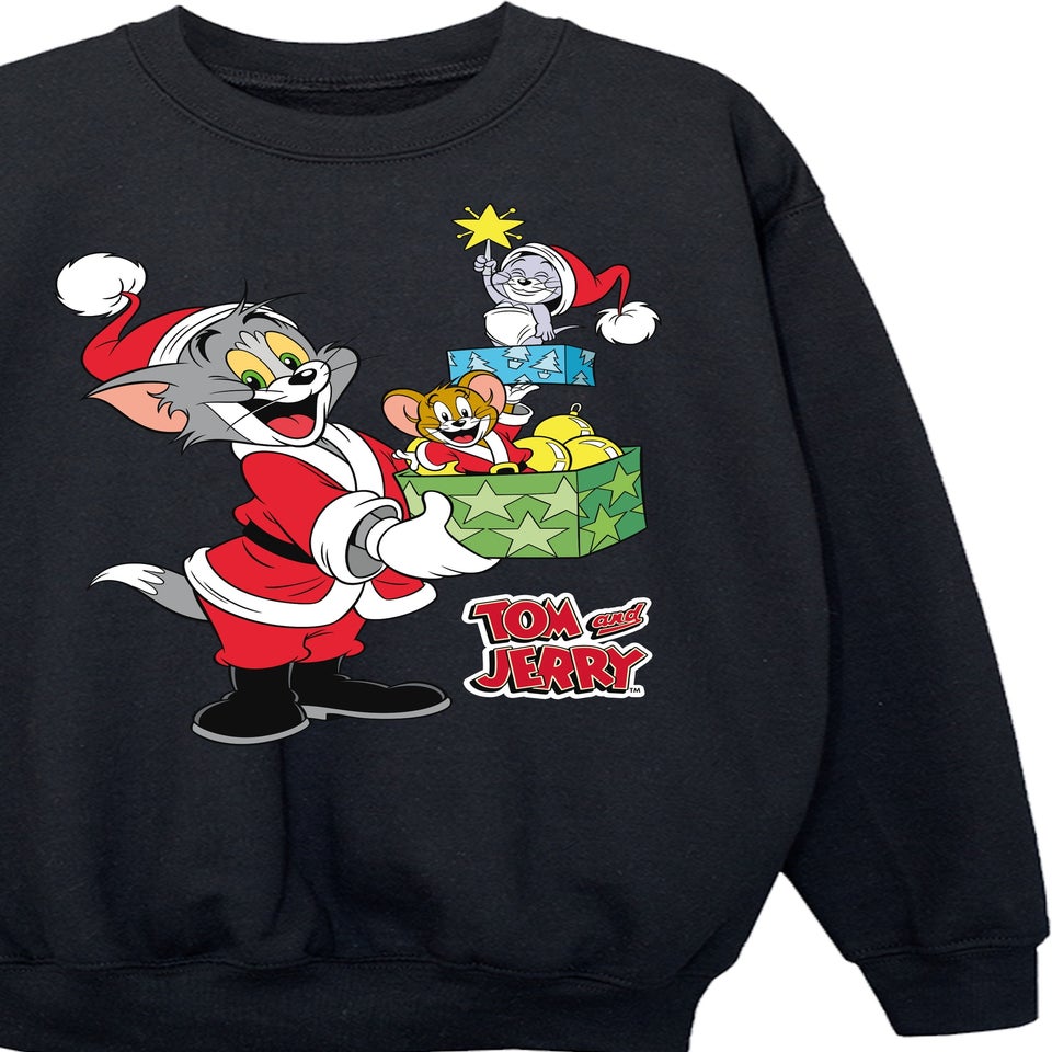 Tom & Jerry Christmas Presents Boys Black Graphic Sweatshirt (3-13 Years)