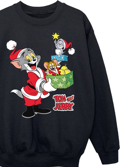 Tom & Jerry Christmas Presents Boys Black Graphic Sweatshirt (3-13 Years)