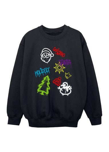 Brands In Graffiti Icons Christmas Boys Black Graphic Sweatshirt (3-13 Years)