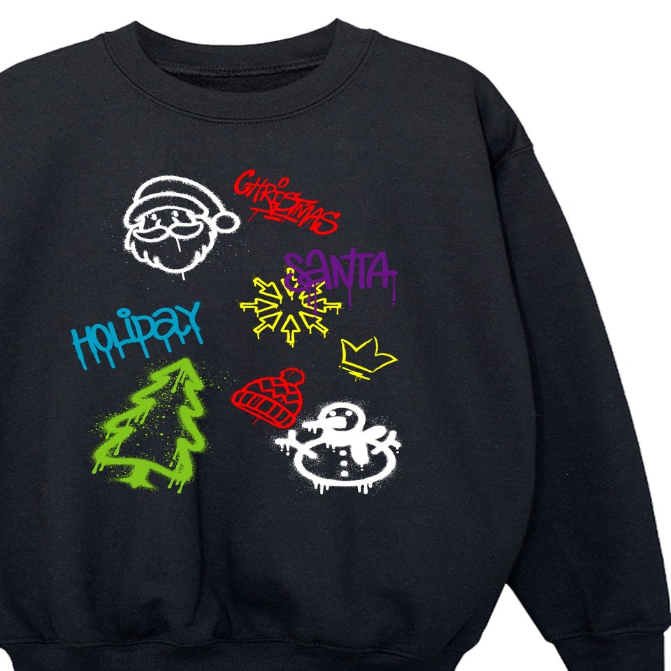 Brands In Graffiti Icons Christmas Boys Black Graphic Sweatshirt (3-13 Years)