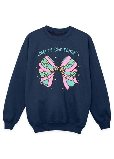 Brands In Pastel Bow Christmas Girls Navy Blue Graphic Sweatshirt (3-13 Years)