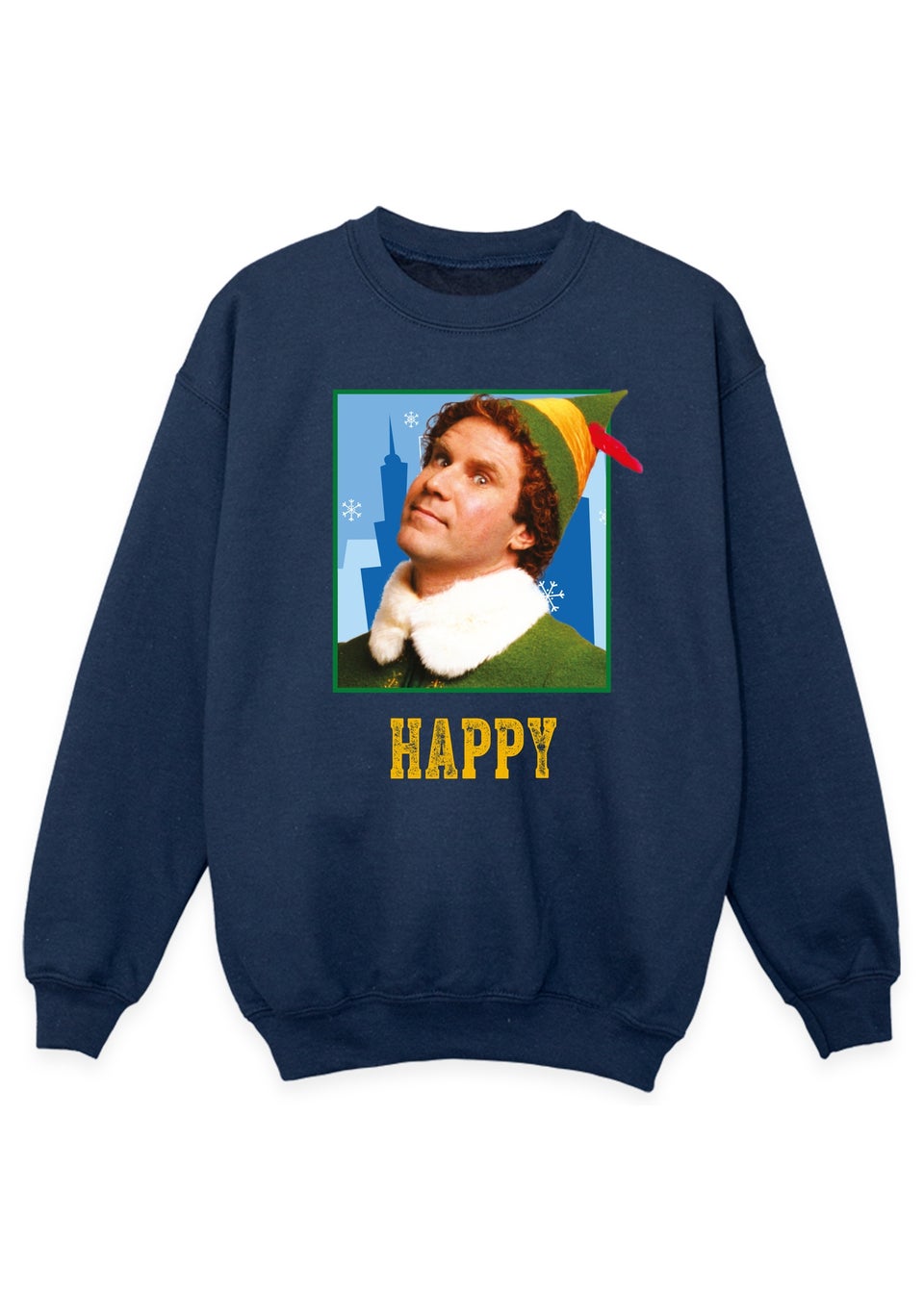 Elf Happy Christmas Kids Navy Graphic Sweatshirt (3-13 Years)