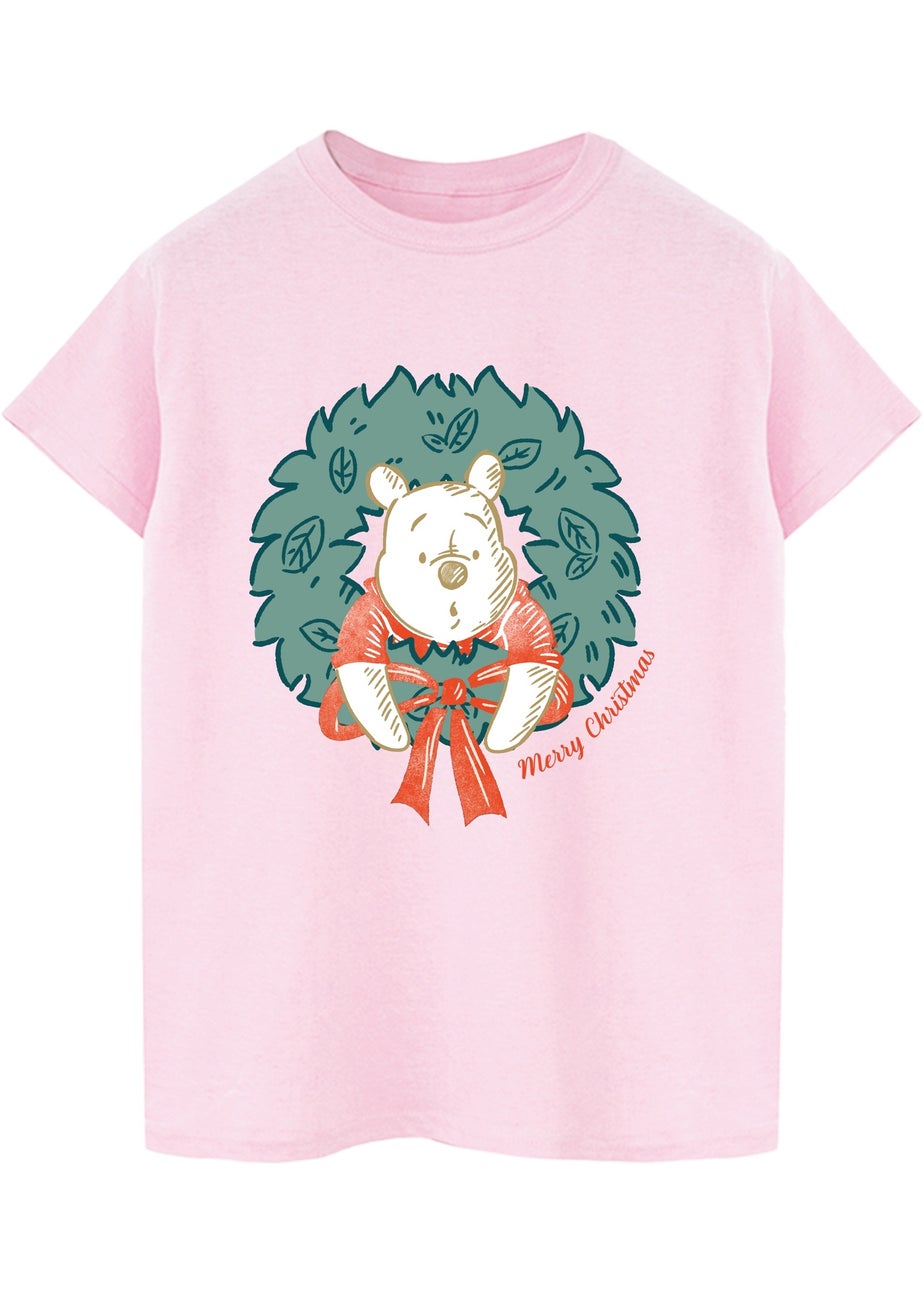 Disney Winnie The Pooh Cute Christmas Pink Graphic Boyfriend Fit T-Shirt