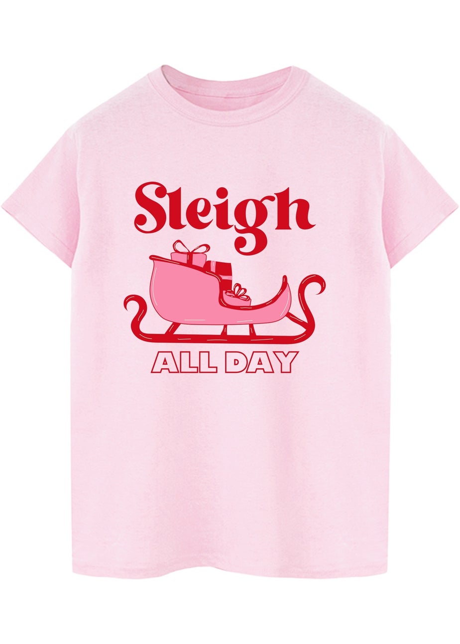 Brands In Sleigh All Day Christmas Pink Graphic Boyfriend Fit T-Shirt