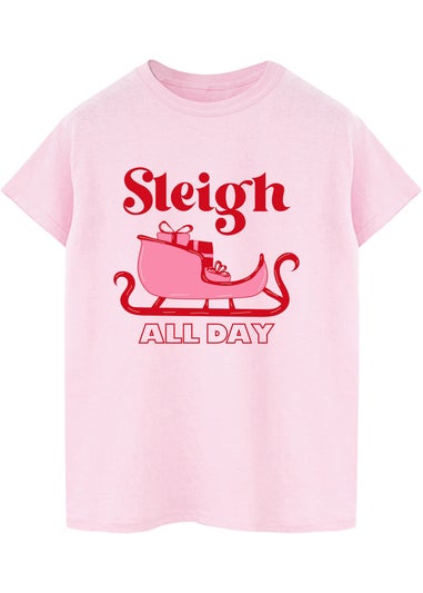 Brands In Sleigh All Day Christmas Pink Graphic Boyfriend Fit T-Shirt