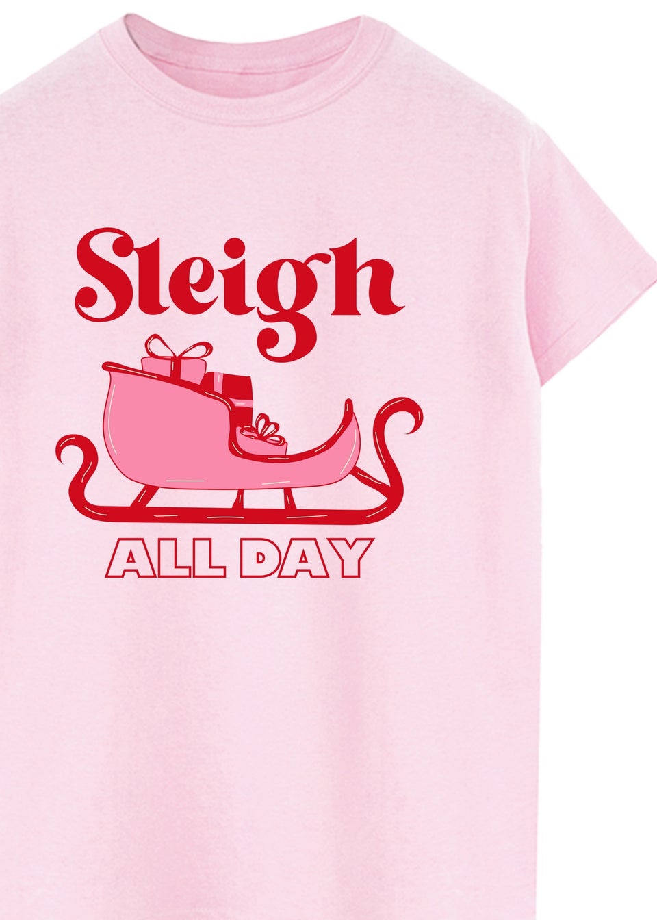 Brands In Sleigh All Day Christmas Pink Graphic Boyfriend Fit T-Shirt