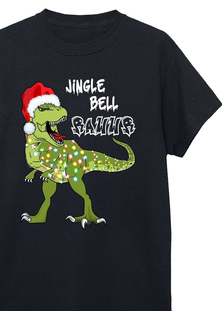 Brands In Dinosaur Jingle Bell Rawr Christmas Boys Black Graphic T-Shirt (3-13 Years)