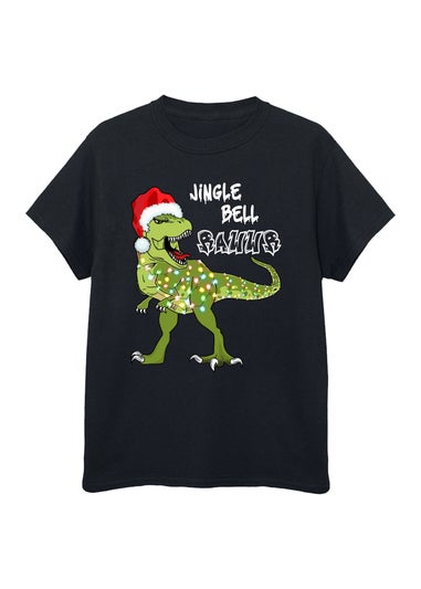 Brands In Dinosaur Jingle Bell Rawr Christmas Boys Black Graphic T-Shirt (3-13 Years)