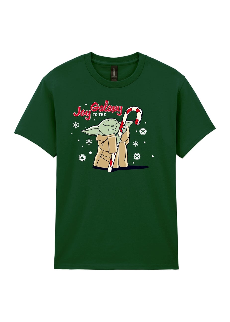Star Wars Yoda Joy To The Galaxy Christmas Boys Forest Green Graphic T-Shirt (3-13 Years)