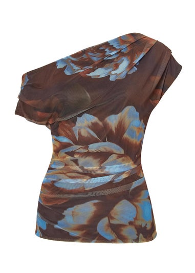 Quiz Brown Mesh Floral Top