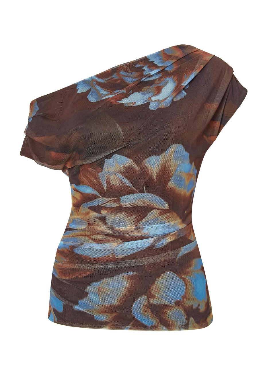 Quiz Brown Mesh Floral Top