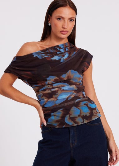 Quiz Brown Mesh Floral Top