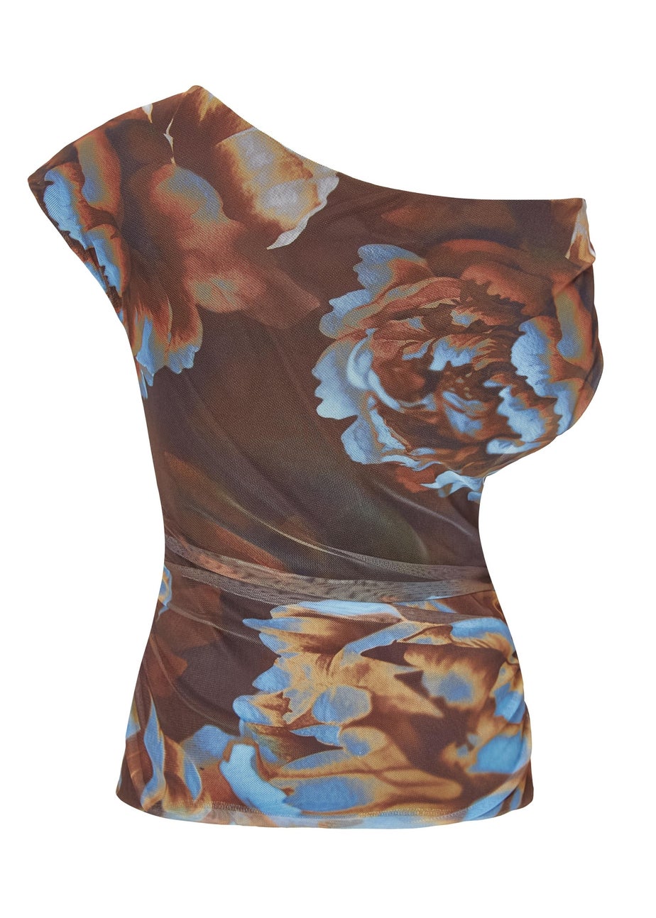 Quiz Brown Mesh Floral Top